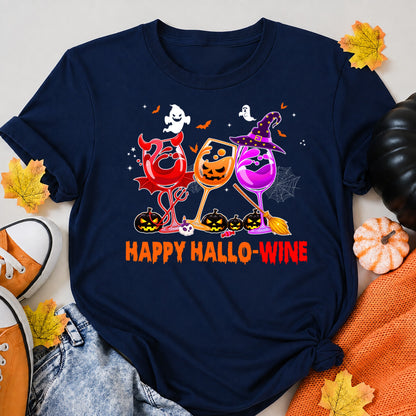 Happy Hallowine Halloween Shirt in Navy – alternate view