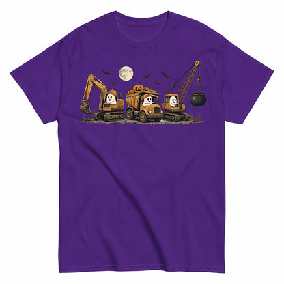Haunted Construction Crew Halloween Design Halloween Shirt in Blue – product view