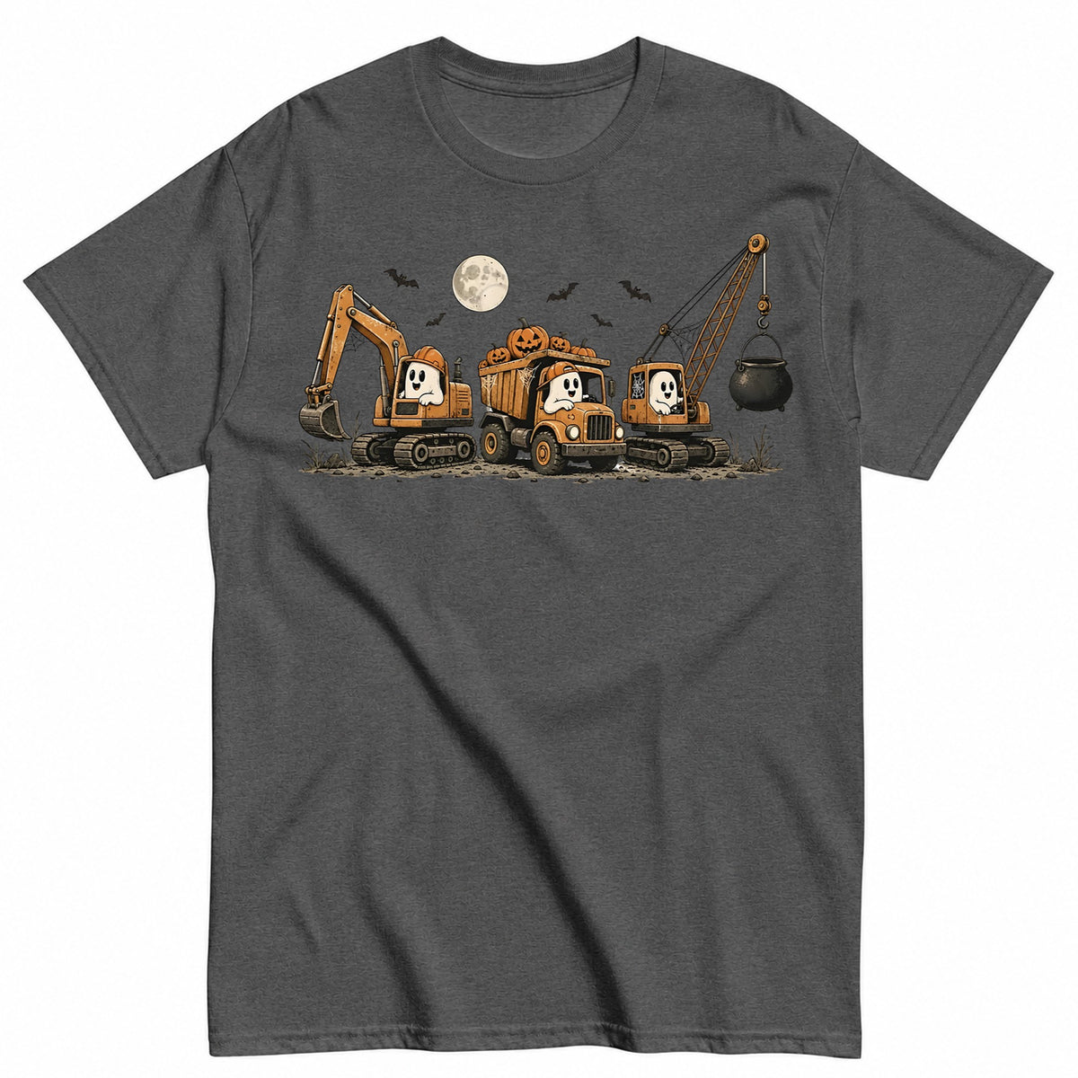 Haunted Construction Crew Halloween Design Halloween Shirt in Grey – product view