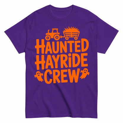 Haunted Hayride Crew Halloween Shirt in Blue – product view