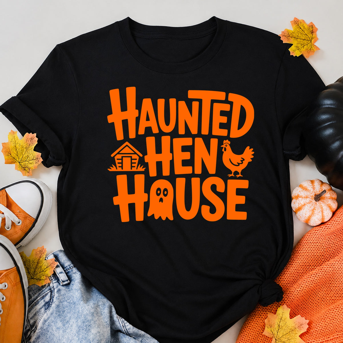 Haunted Hen House Halloween Shirt in Black – alternate view