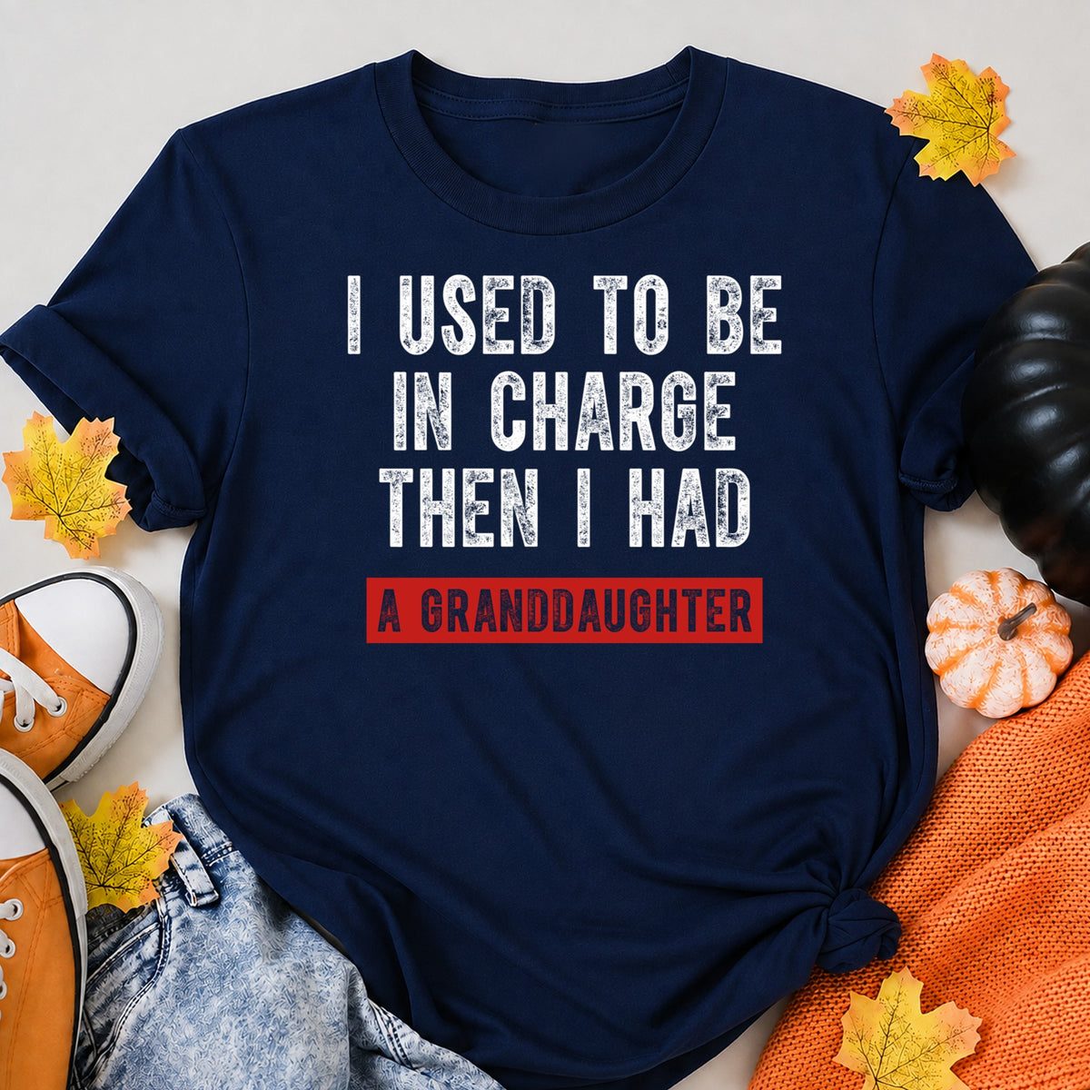 KAVENRO Granddaughter in Charge graphic T-shirt in navy with funny grandparent design shirt