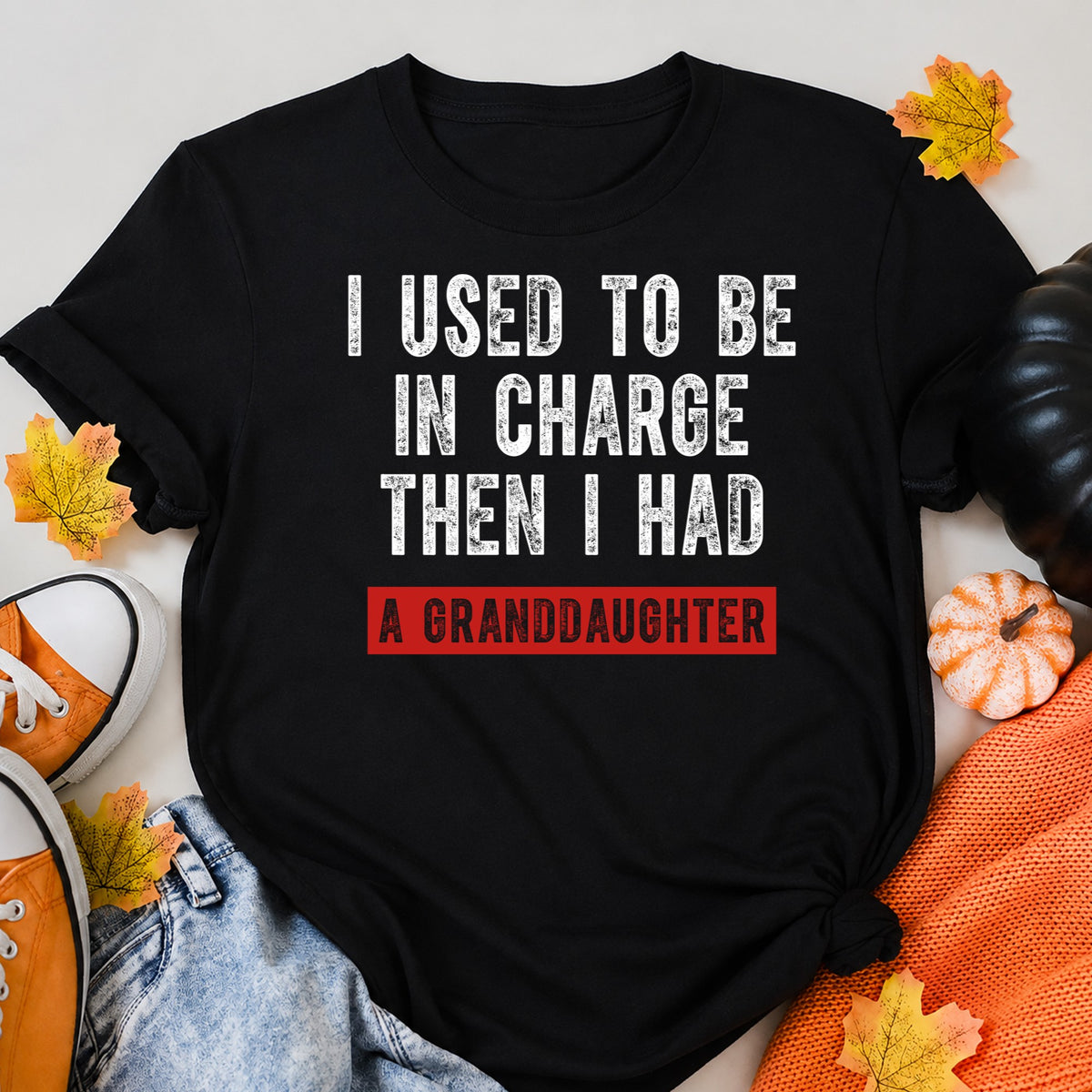 KAVENRO Granddaughter in Charge graphic T-shirt in black with funny grandparent design