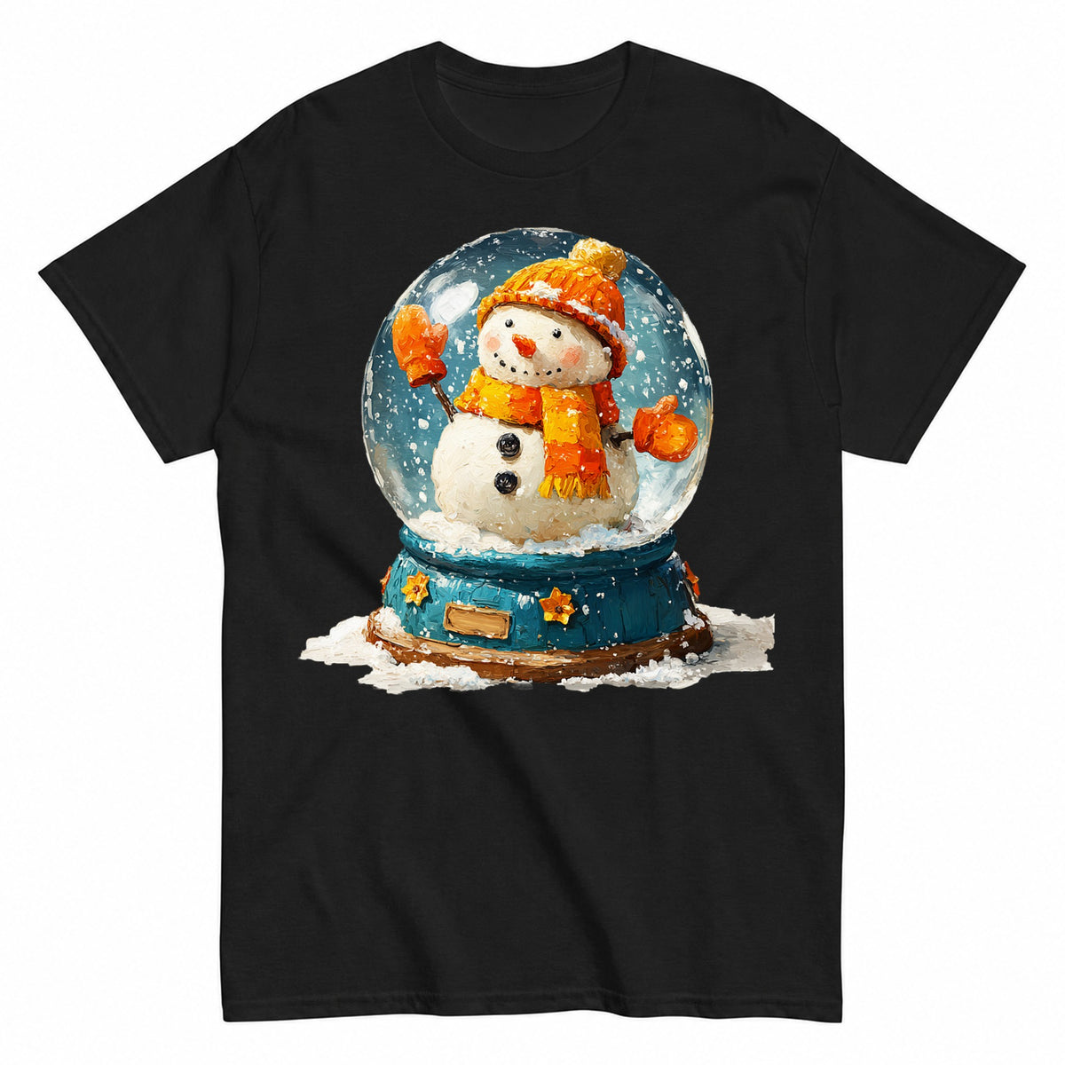 Impasto Painted Winter Snowman Snow Globe Art Christmas T-Shirt - product view 1