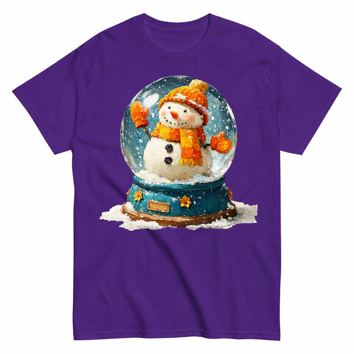 Impasto Painted Winter Snowman Snow Globe Art Christmas T-Shirt - product view 2