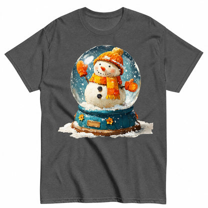 Impasto Painted Winter Snowman Snow Globe Art Christmas T-Shirt - product view 3