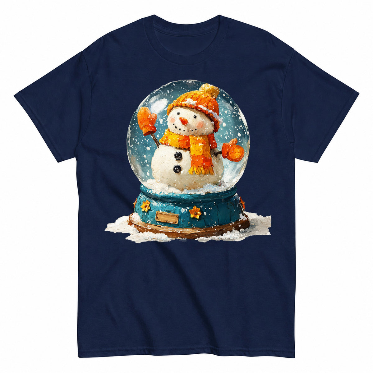 Impasto Painted Winter Snowman Snow Globe Art Christmas T-Shirt - product view 4