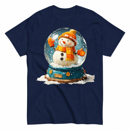 Impasto Painted Winter Snowman Snow Globe Art Christmas T-Shirt - product view 4
