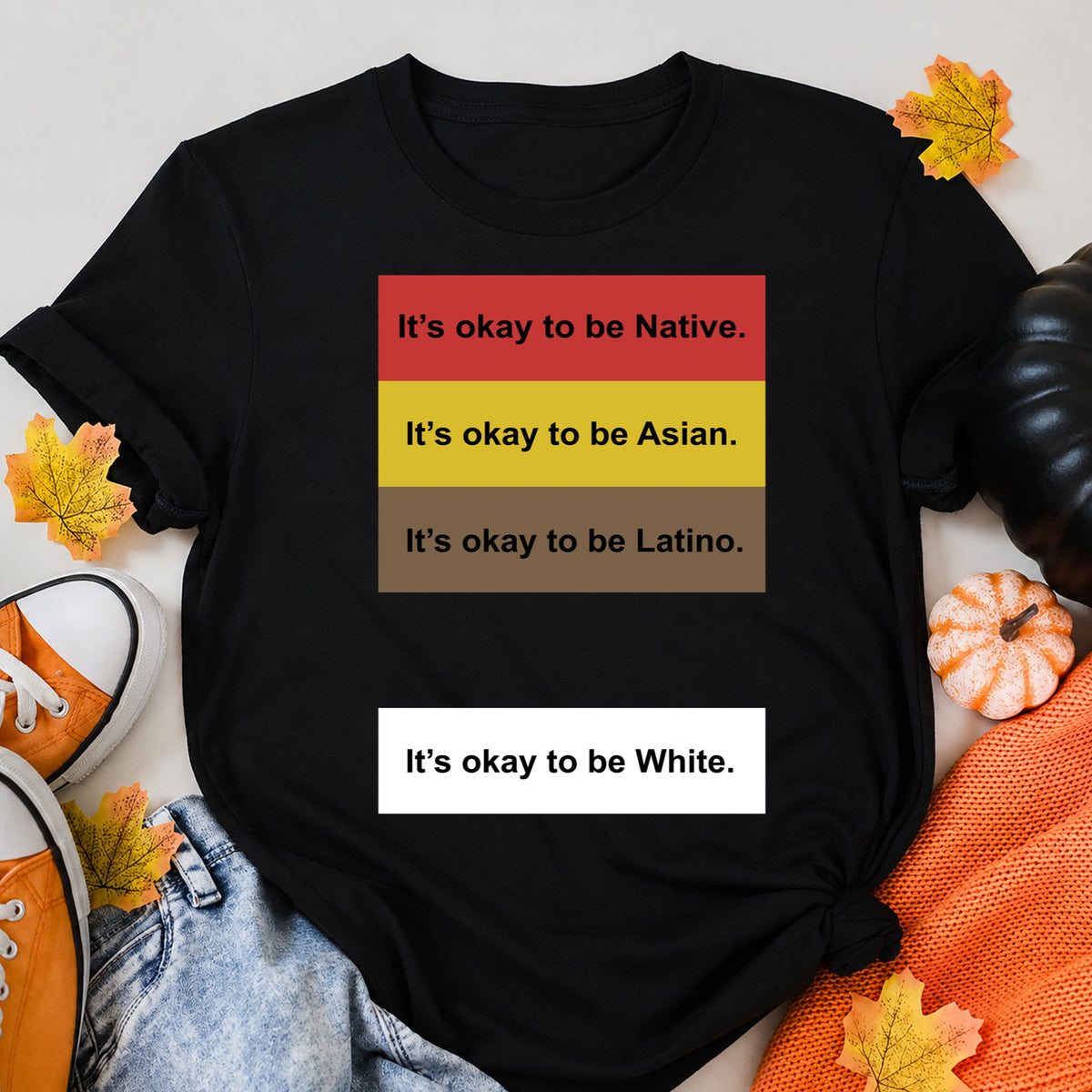 KAVENRO It's Okay to Be You graphic T-shirt in black with colorful illustrated design