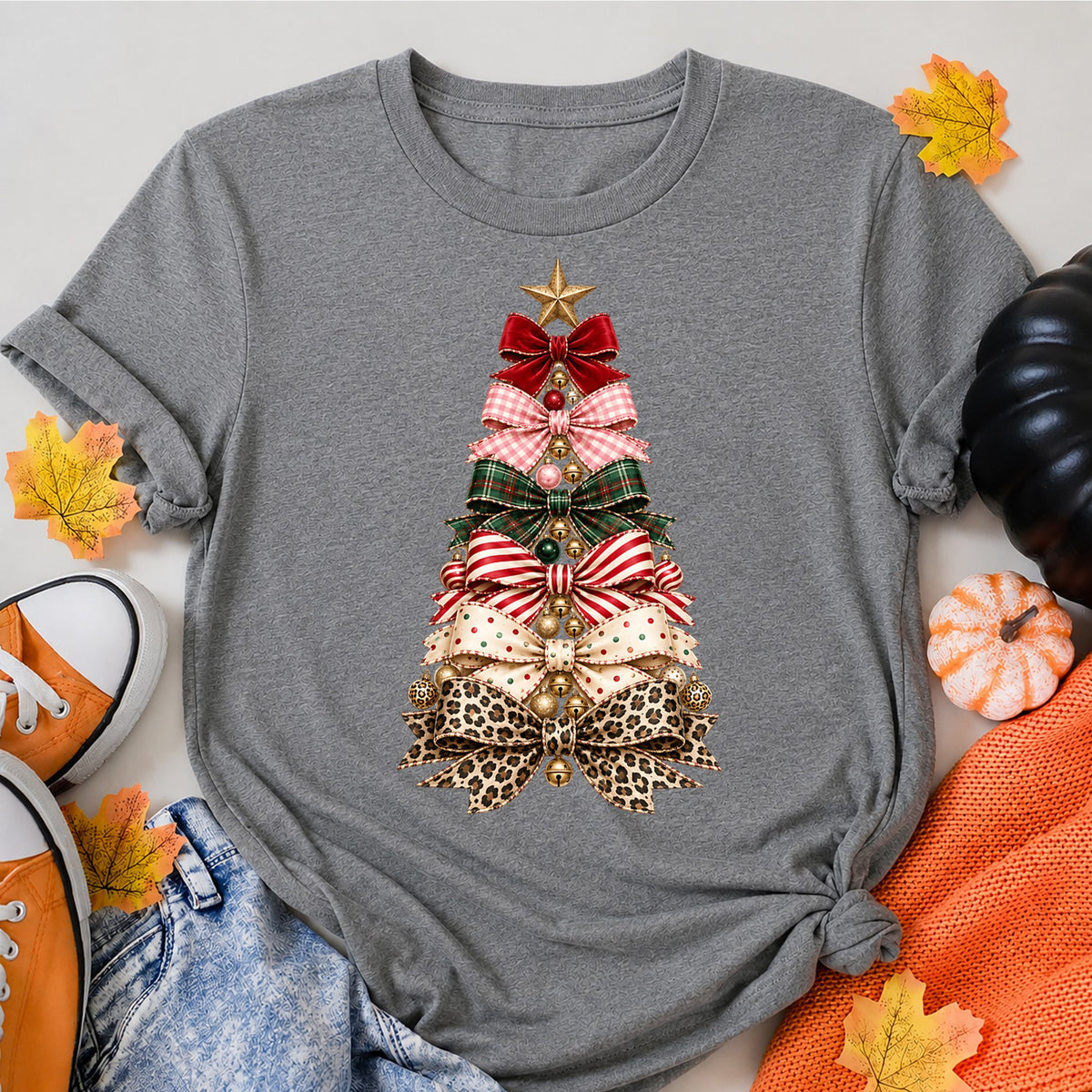 Layered Ribbon Bow Christmas Tree Elegant T-Shirt - product view 7