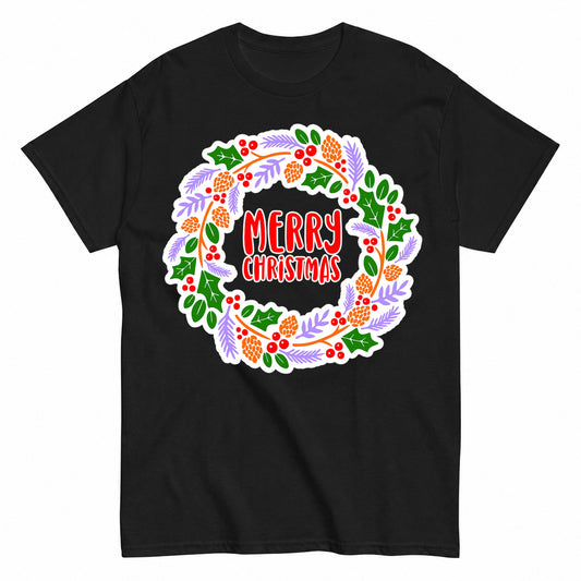 Merry Christmas Festive Holly Berry Wreath T-Shirt - product view 1