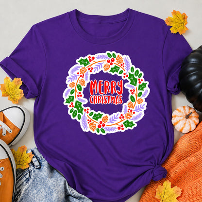 Merry Christmas Festive Holly Berry Wreath T-Shirt - product view 6