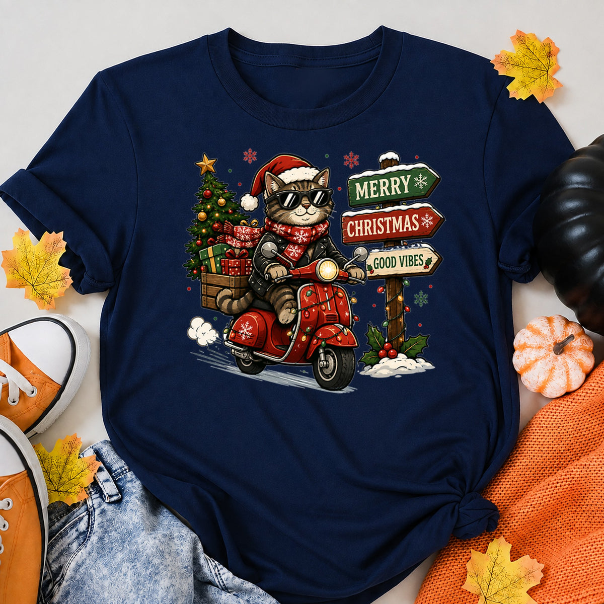 Merry Christmas Good Vibes Cat T-Shirt - product view 8