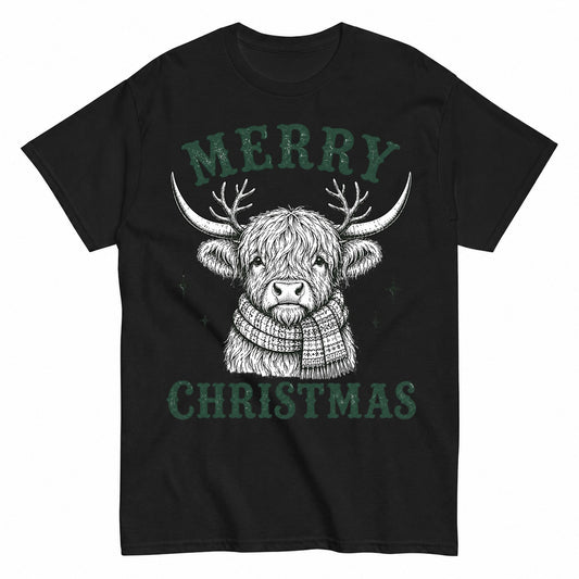 Merry Christmas Highland Cow Cute Winter T-Shirt - product view 1