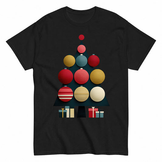 Minimalist Geometric Christmas Tree Ornaments Art T-Shirt - product view 1