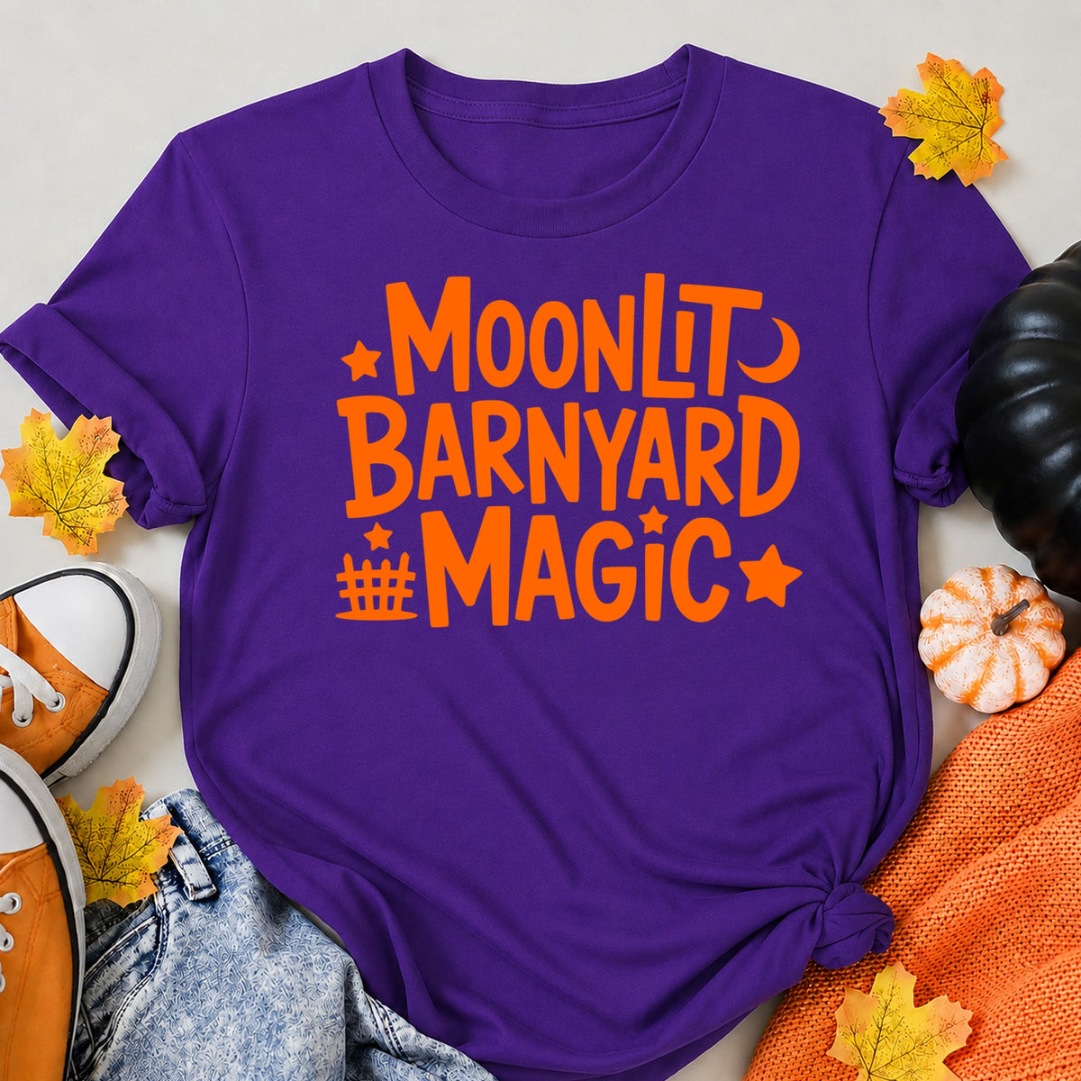 Moonlit Barnyard Magic Halloween Shirt in Blue – alternate view