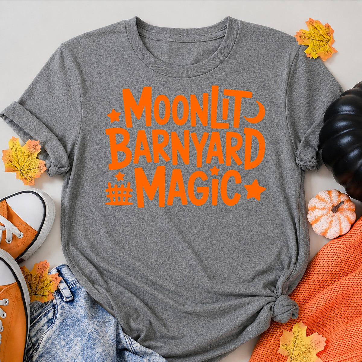 Moonlit Barnyard Magic Halloween Shirt in Grey – alternate view