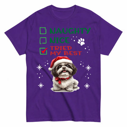 Naughty Nice Tried My Best Christmas Shih Tzu Dog Owner T-Shirt - product view 2