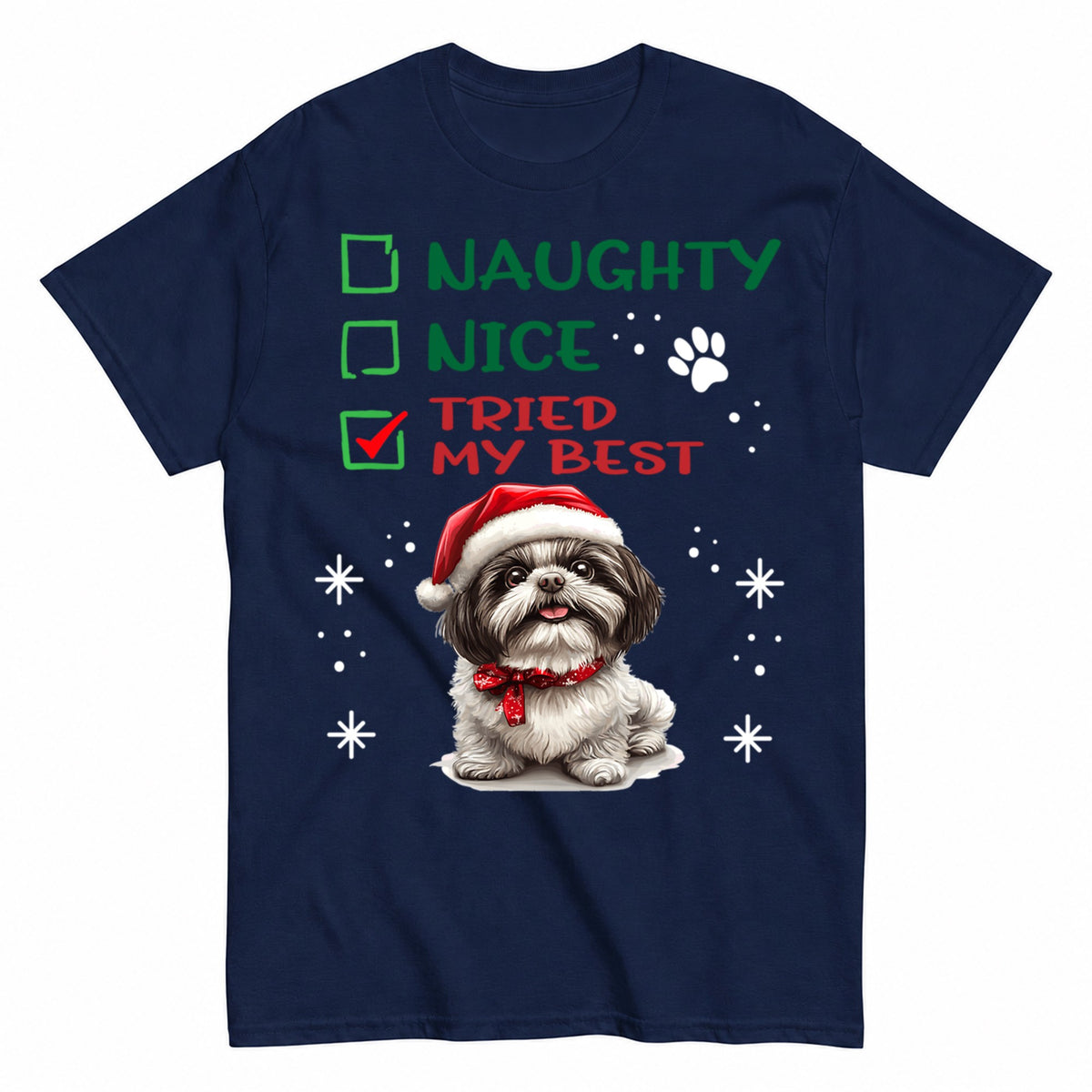 Naughty Nice Tried My Best Christmas Shih Tzu Dog Owner T-Shirt - product view 4