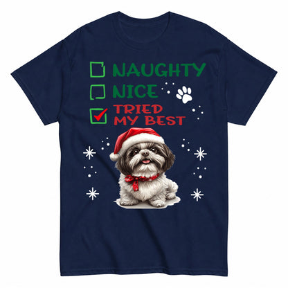 Naughty Nice Tried My Best Christmas Shih Tzu Dog Owner T-Shirt - product view 4