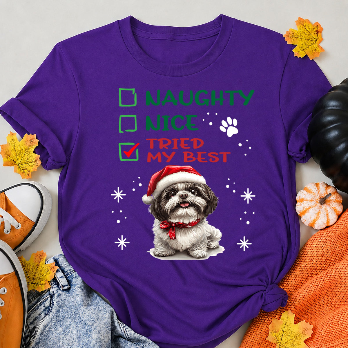Naughty Nice Tried My Best Christmas Shih Tzu Dog Owner T-Shirt - product view 6