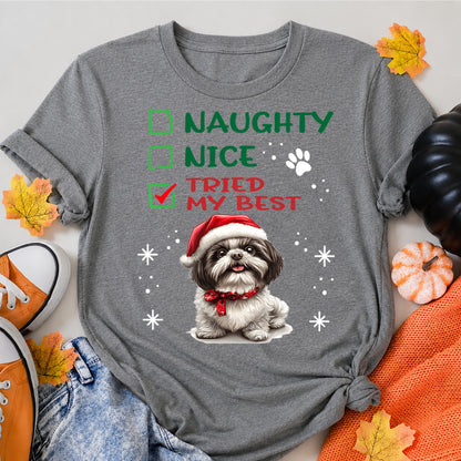 Naughty Nice Tried My Best Christmas Shih Tzu Dog Owner T-Shirt - product view 7