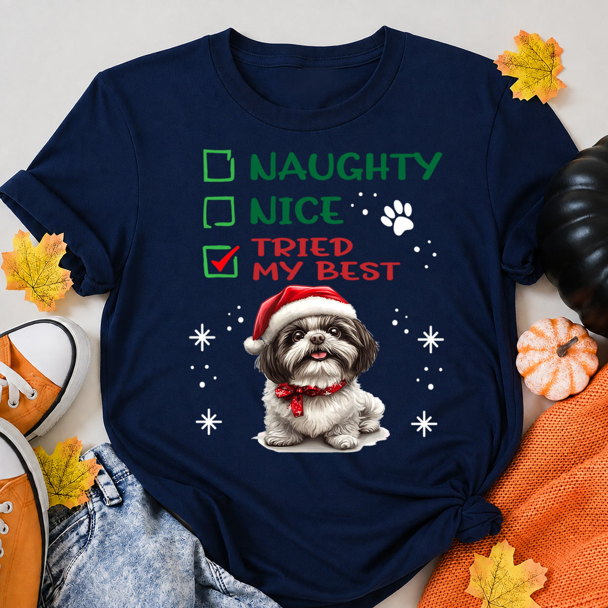 Naughty Nice Tried My Best Christmas Shih Tzu Dog Owner T-Shirt - product view 8