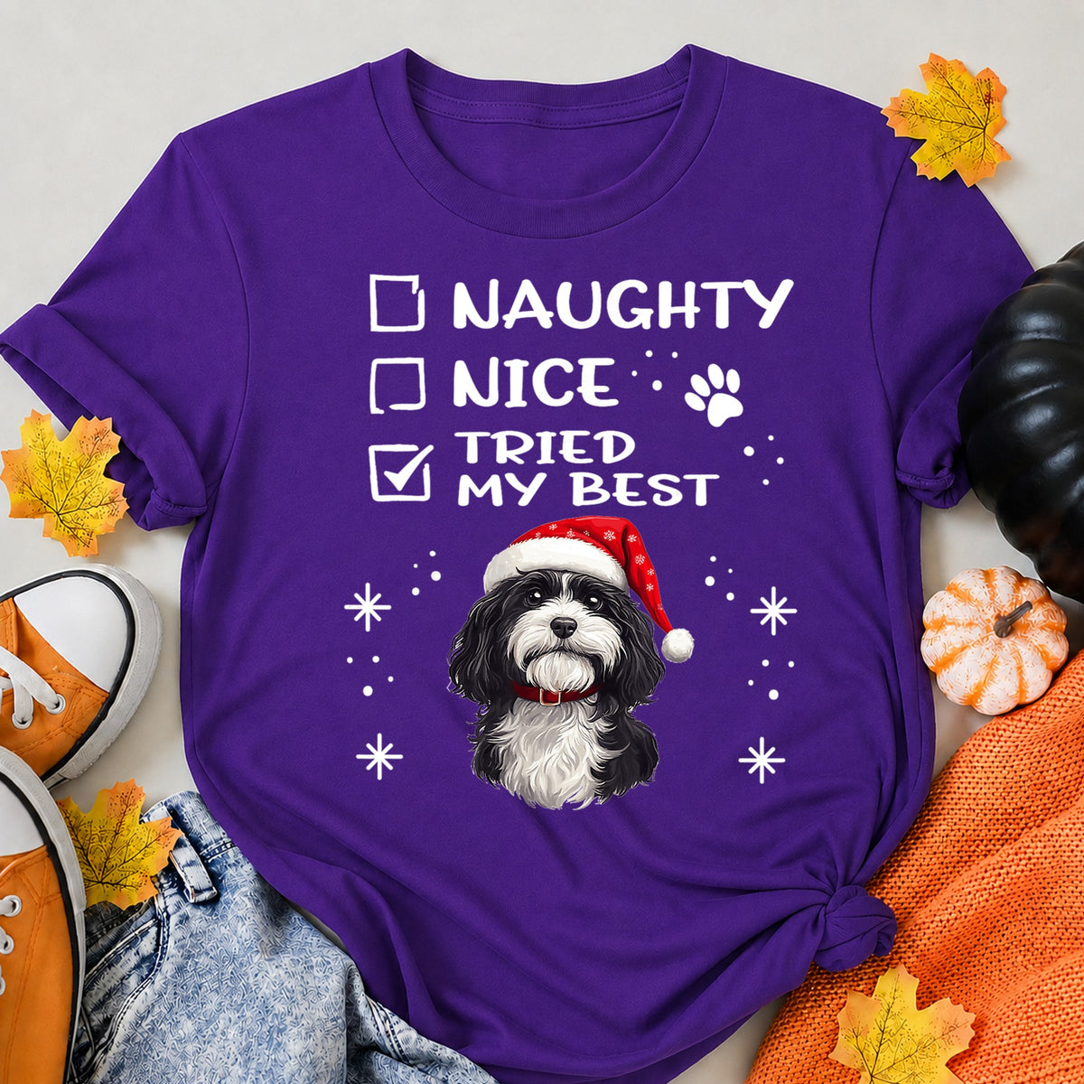 Naughty Nice Tried My Best Shih Tzu Christmas Dog Owner T-Shirt - product view 6