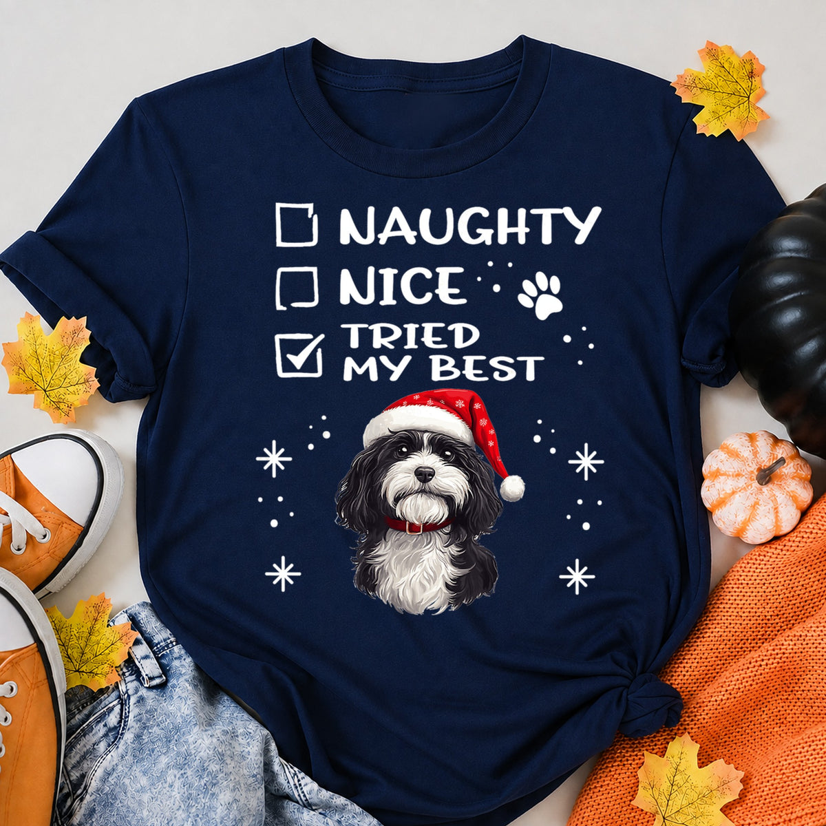 Naughty Nice Tried My Best Shih Tzu Christmas Dog Owner T-Shirt - product view 8