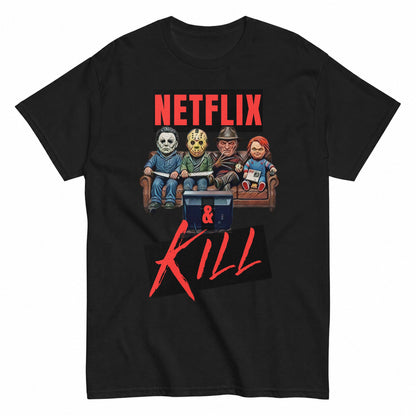 Netflix And Chill Halloween Shirt in Black – product view