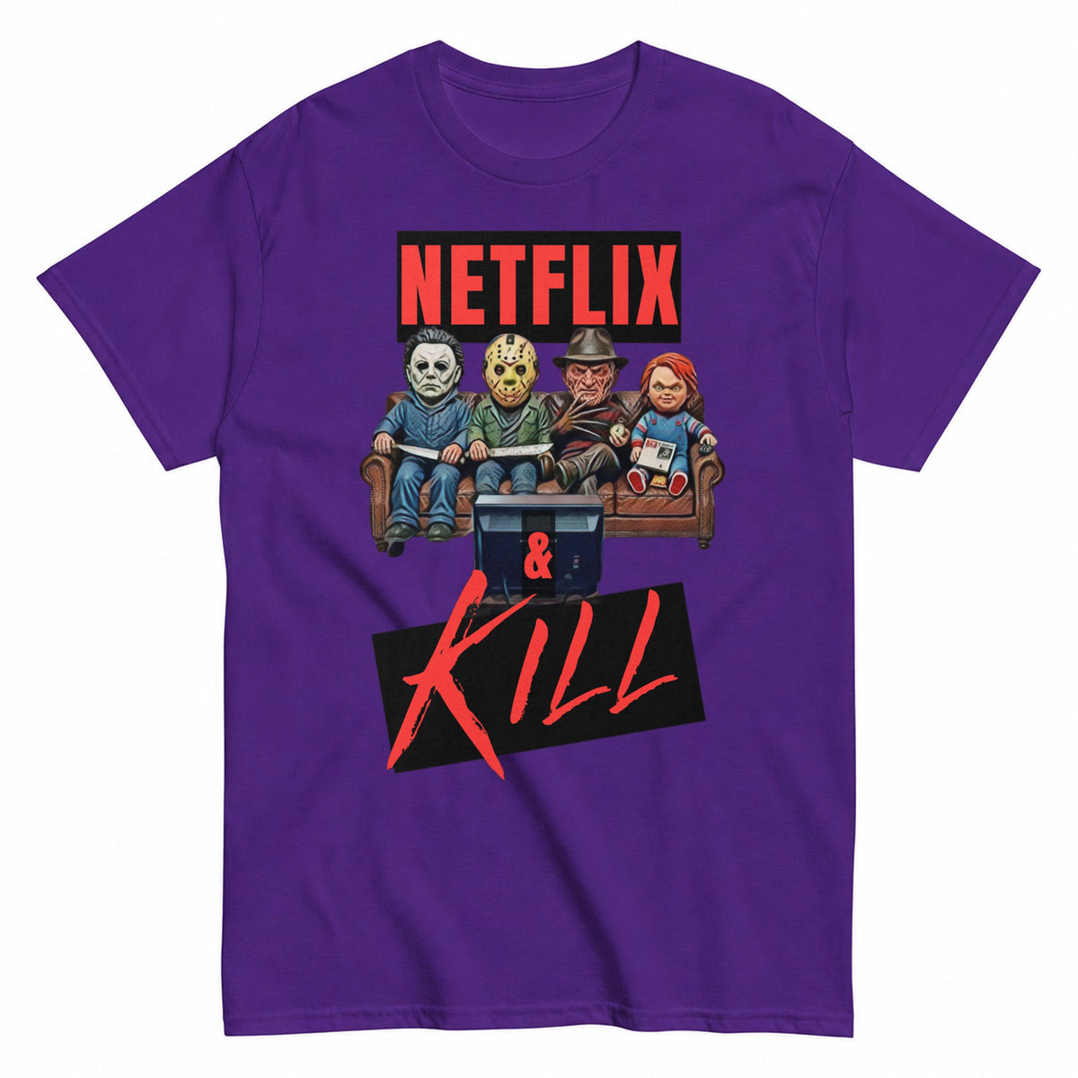 Netflix And Chill Halloween Shirt in Blue – product view