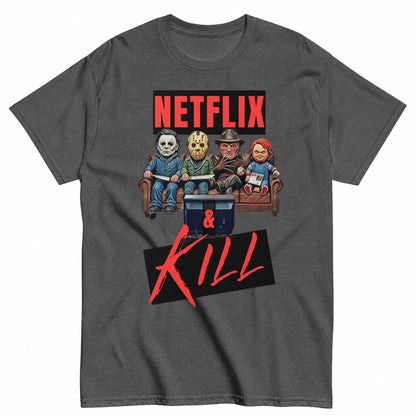 Netflix And Chill Halloween Shirt in Grey – product view