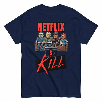 Netflix And Chill Halloween Shirt in Navy – product view