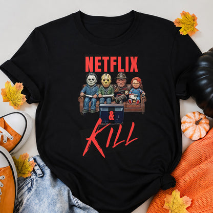 Netflix And Chill Halloween Shirt in Black – alternate view