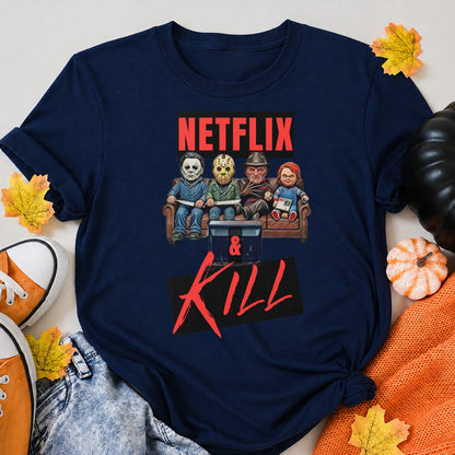 Netflix And Chill Halloween Shirt in Navy – alternate view