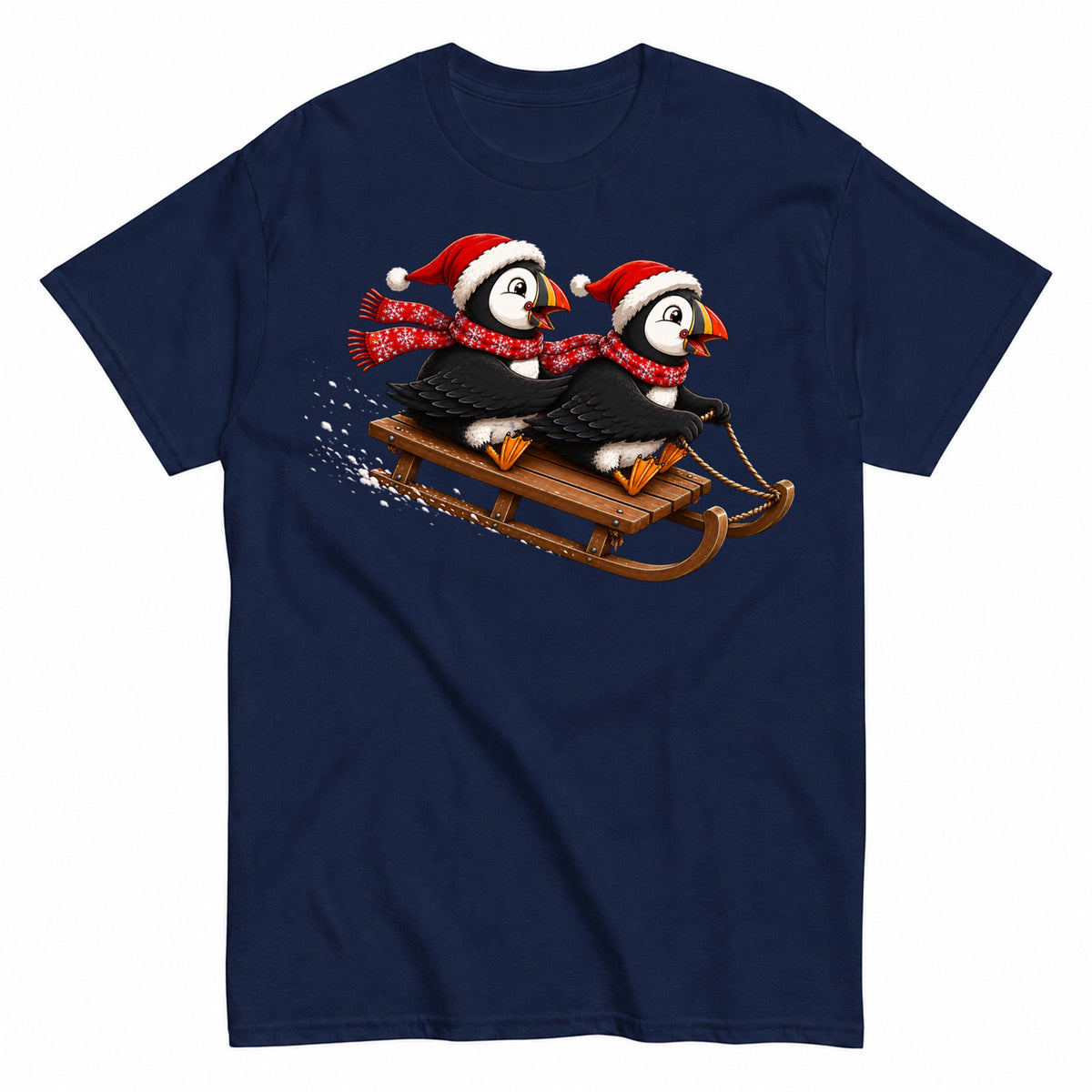 Puffins On Sled Christmas T-Shirt - product view 4