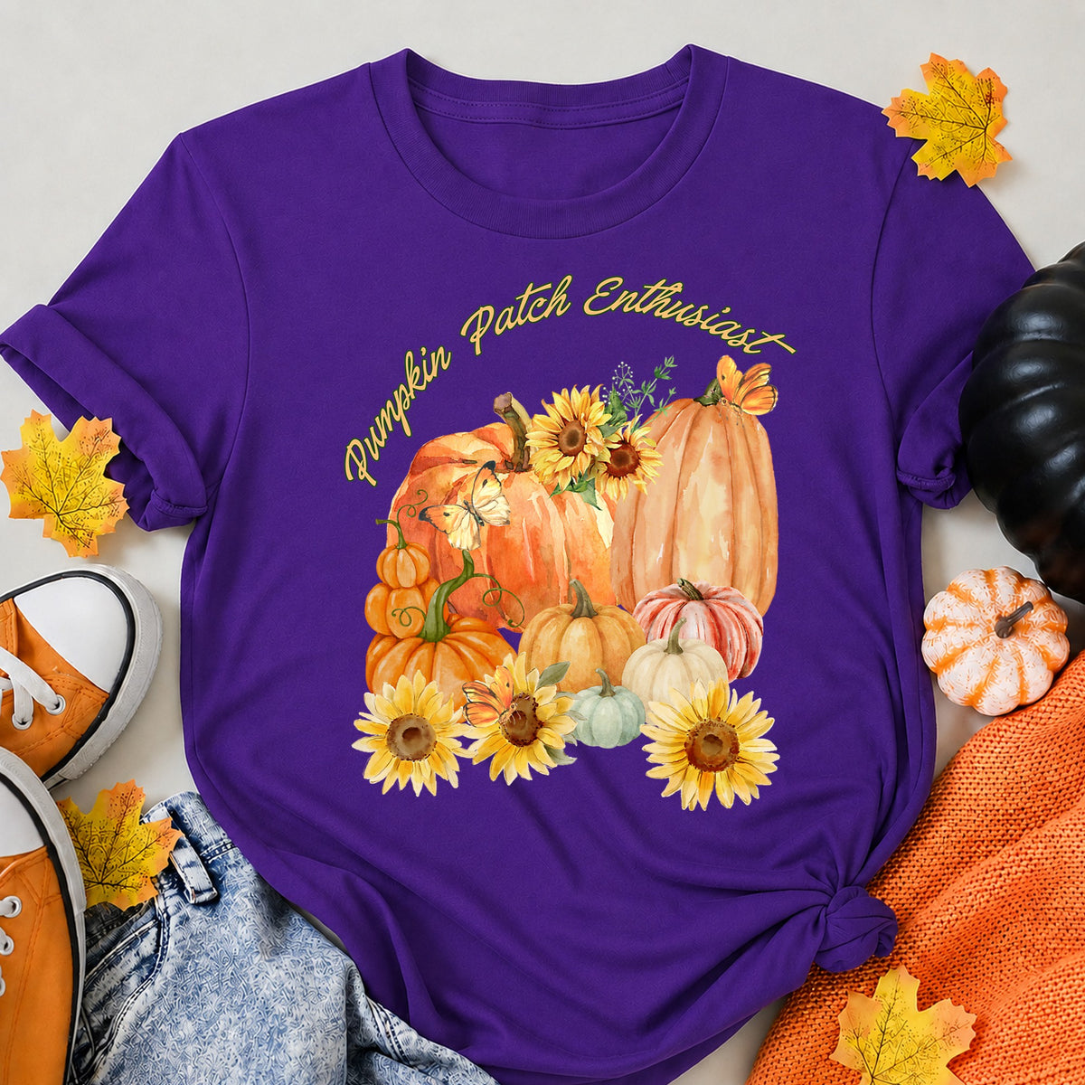 Pumpkin Patch Enthusiast Halloween Shirt in Blue – alternate view