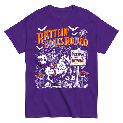 Rattlin' Bones Rodeo Halloween Shirt in Blue – product view