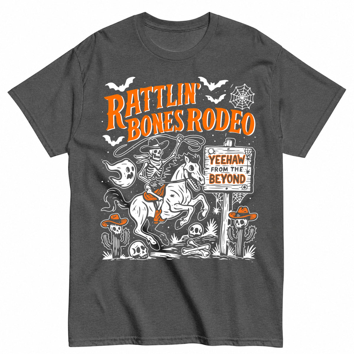 Rattlin' Bones Rodeo Halloween Shirt in Grey – product view