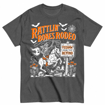 Rattlin' Bones Rodeo Halloween Shirt in Grey – product view