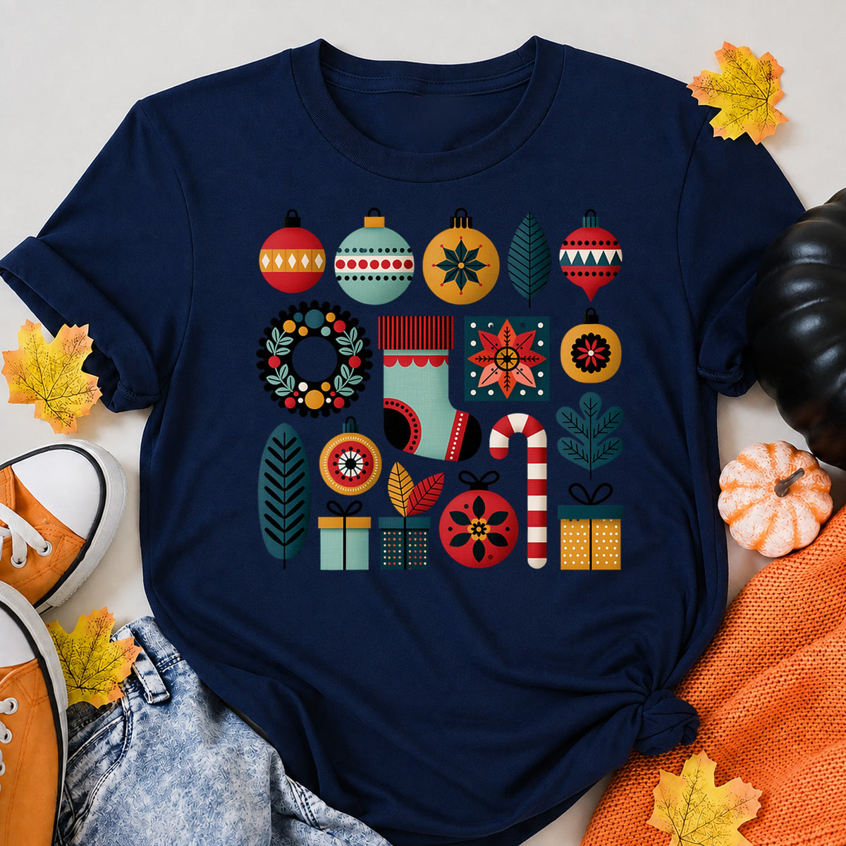Retro Midcentury Modern Christmas Holiday Elements T-Shirt - product view 8