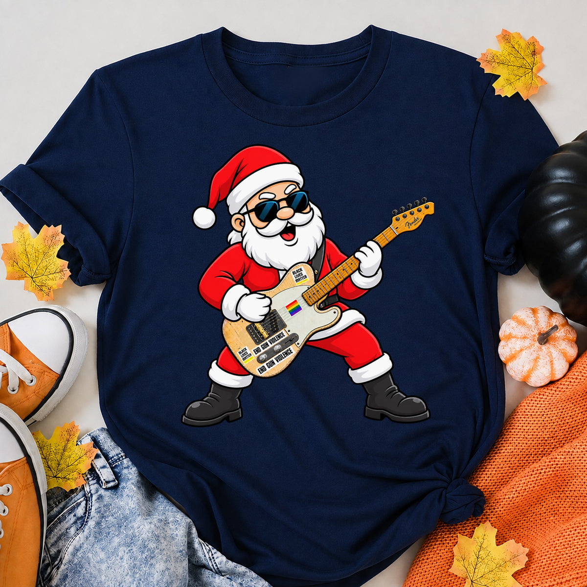 Rockin' Santa Claus Shredding The Electric Guitar Styles At Christmas Concert T-Shirt - product view 8