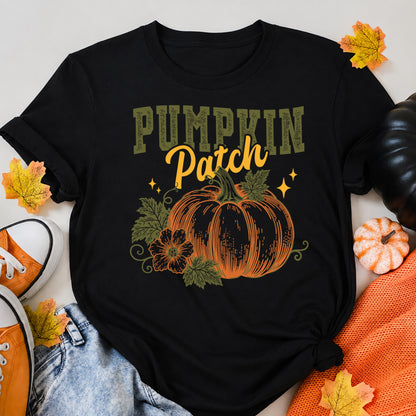 Rustic Pumpkin Patch Fall Autumn Floral Halloween Shirt in Black – alternate view