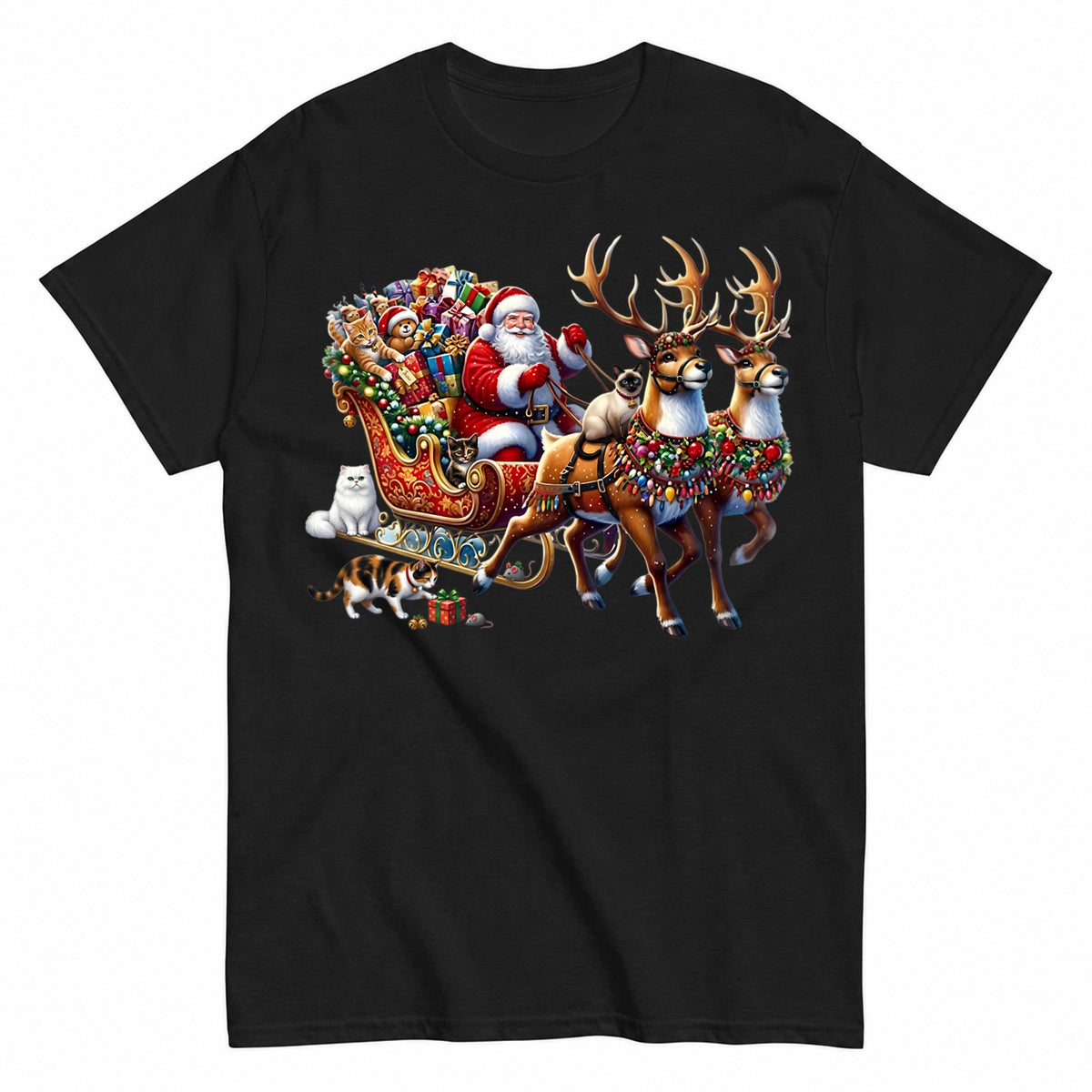 Santa Claus Sleigh With Christmas Cats T-Shirt - product view 1