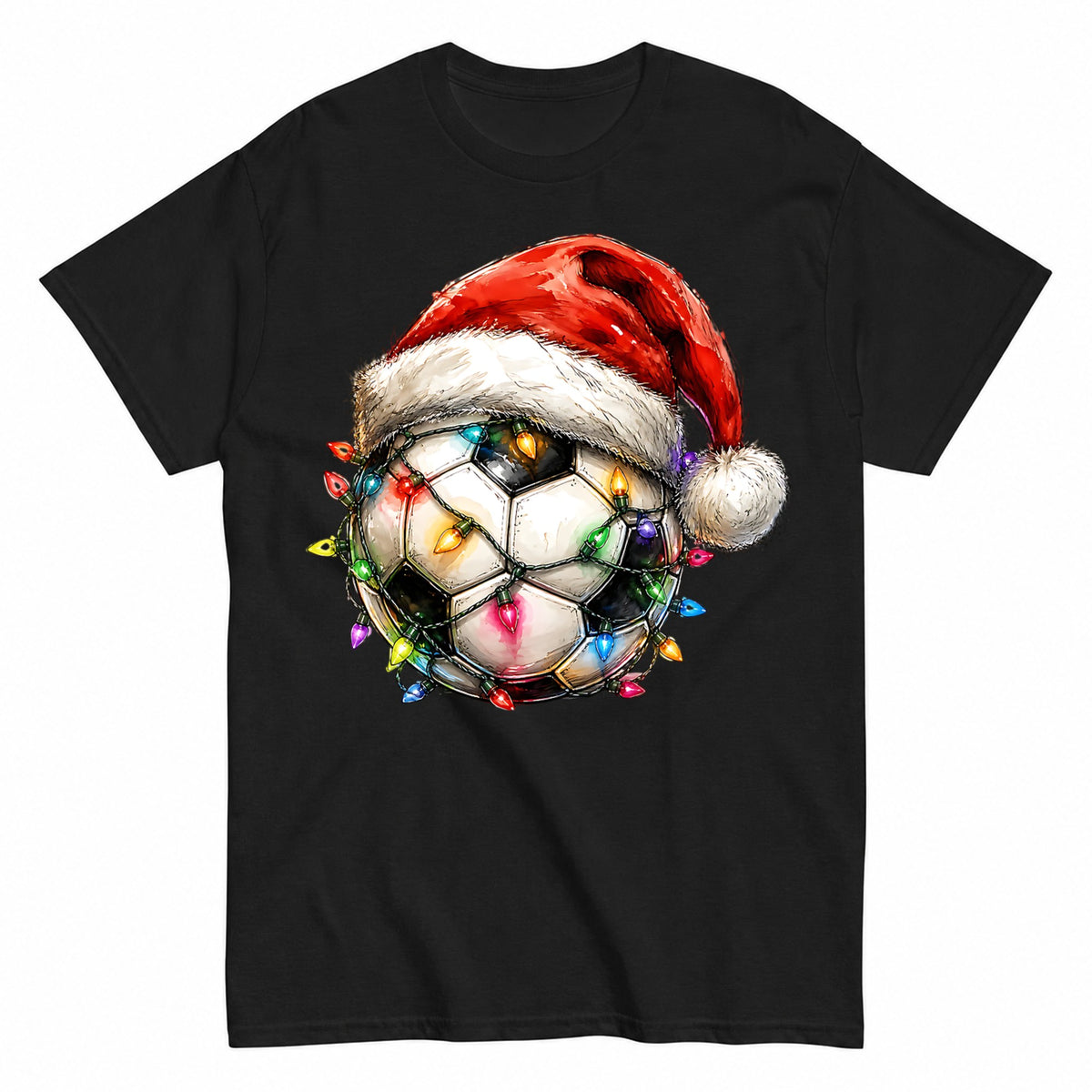 Santa Hat Soccer Ball Wrapped In Christmas Lights T-Shirt - product view 1