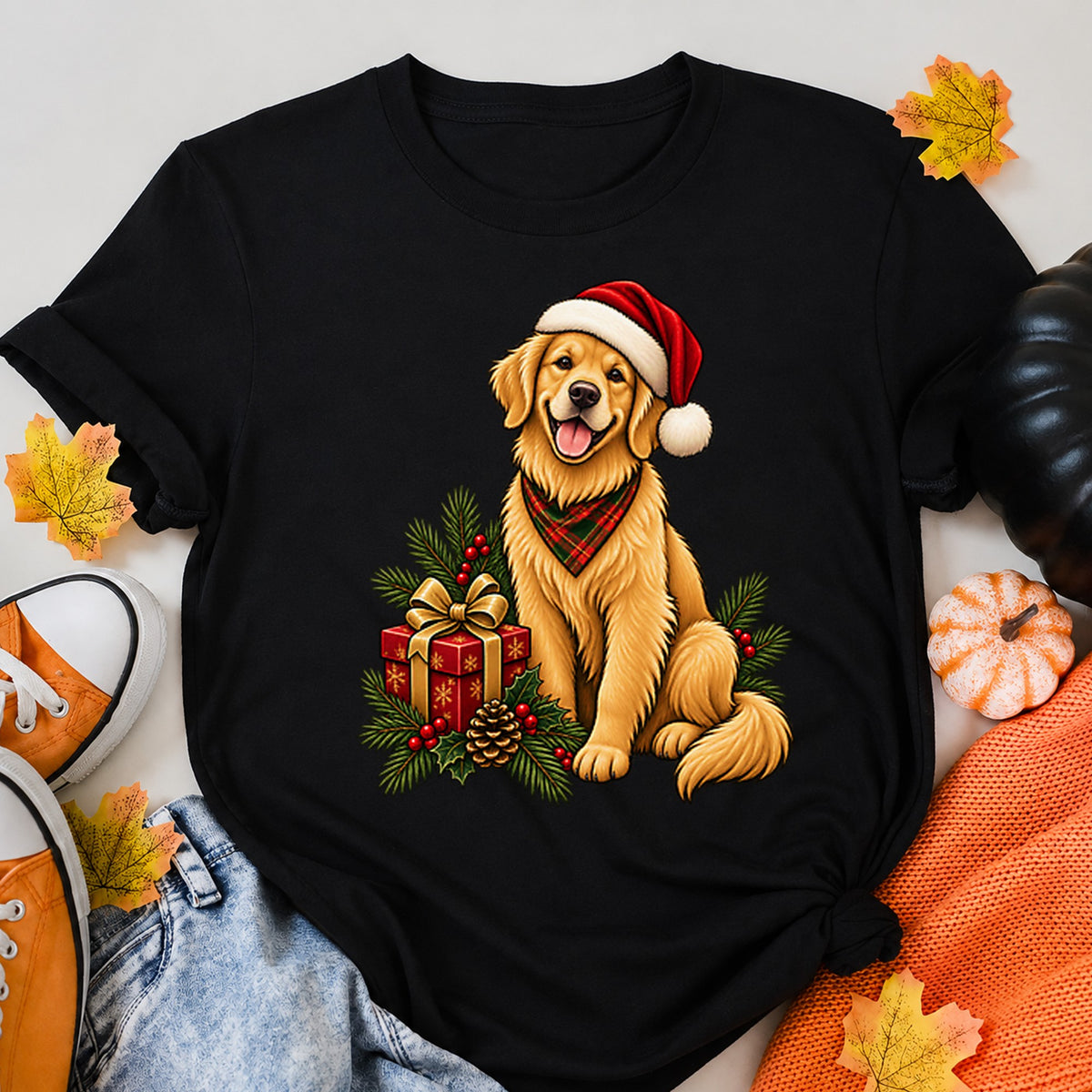 Santa's Little Helper Christmas Dog Illustration Gift T-Shirt - product view 5