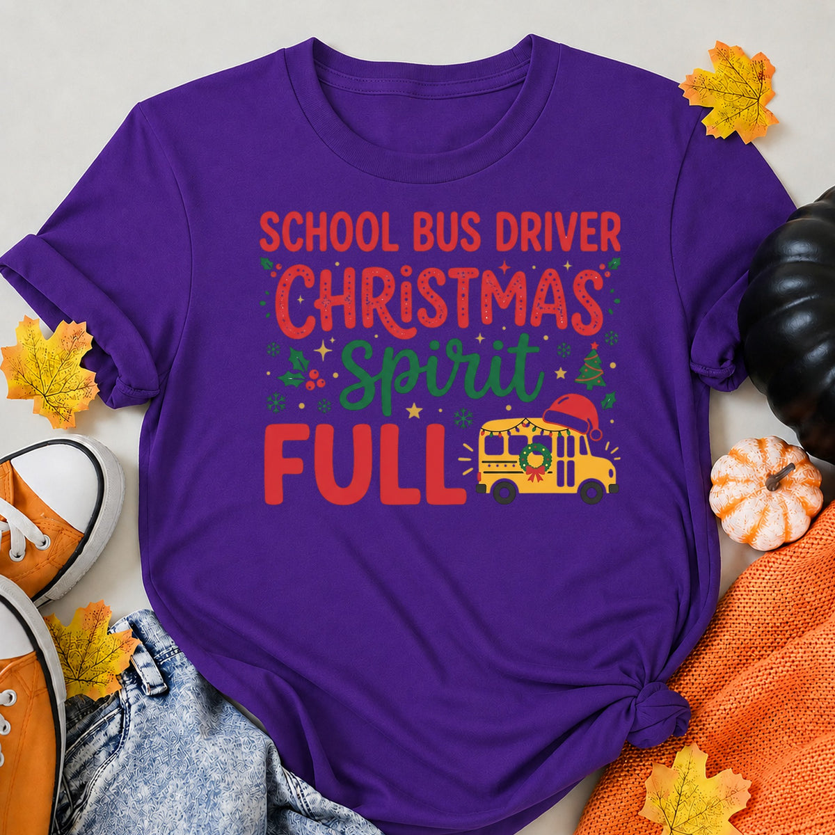 School Bus Driver Christmas Spirit Full Festive Holiday Appreciation T-Shirt - product view 6
