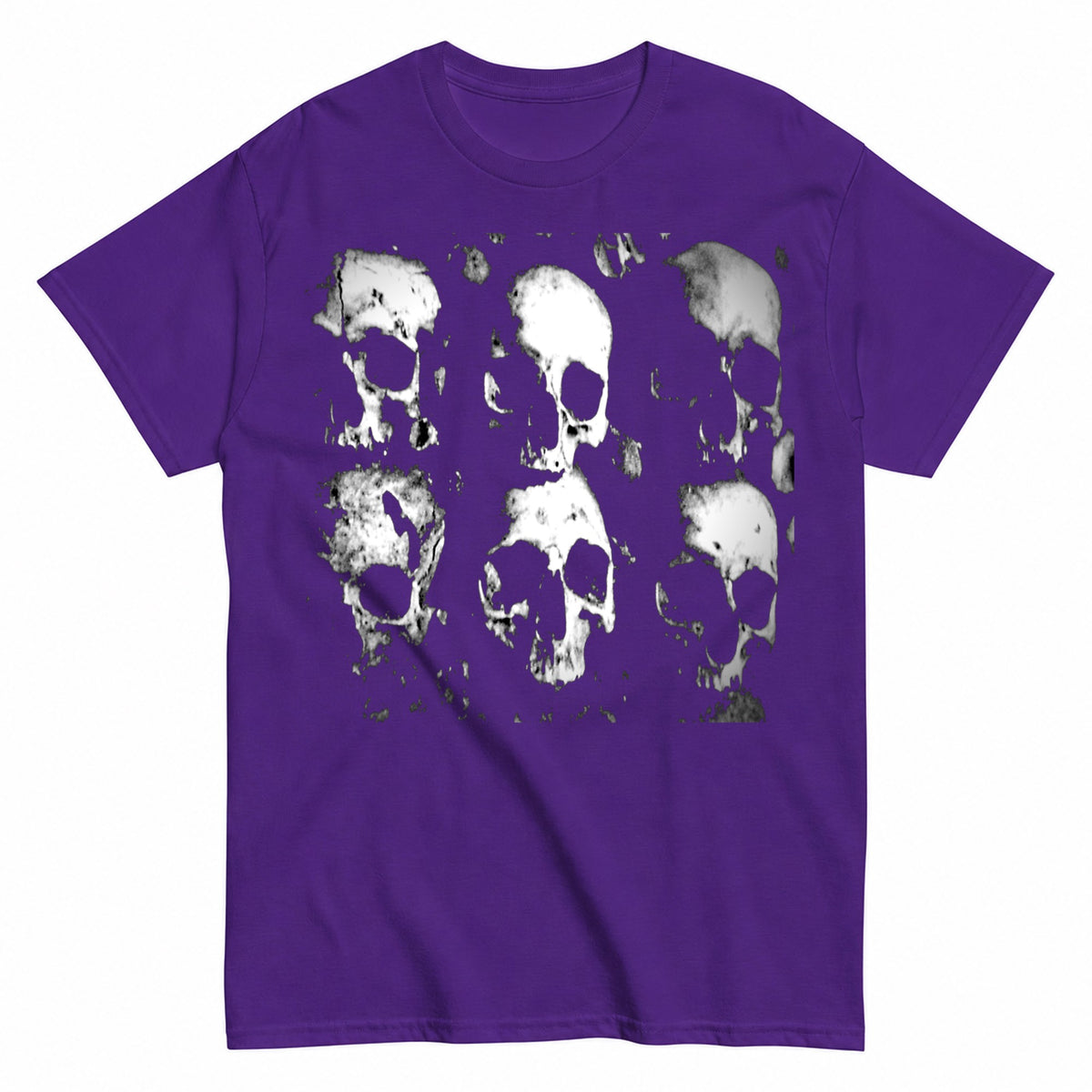 Skull Repeat Pattern Halloween Shirt in Blue – product view