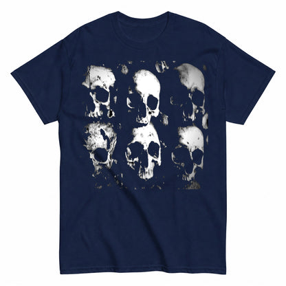 Skull Repeat Pattern Halloween Shirt in Navy – product view