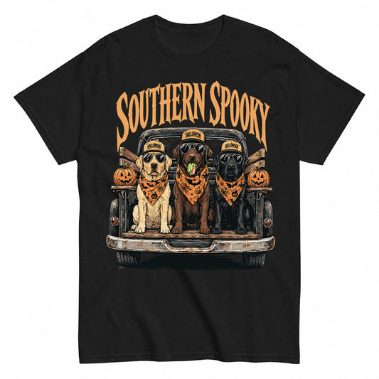Southern Spooky Labrador Halloween Design Halloween Shirt in Black – product view